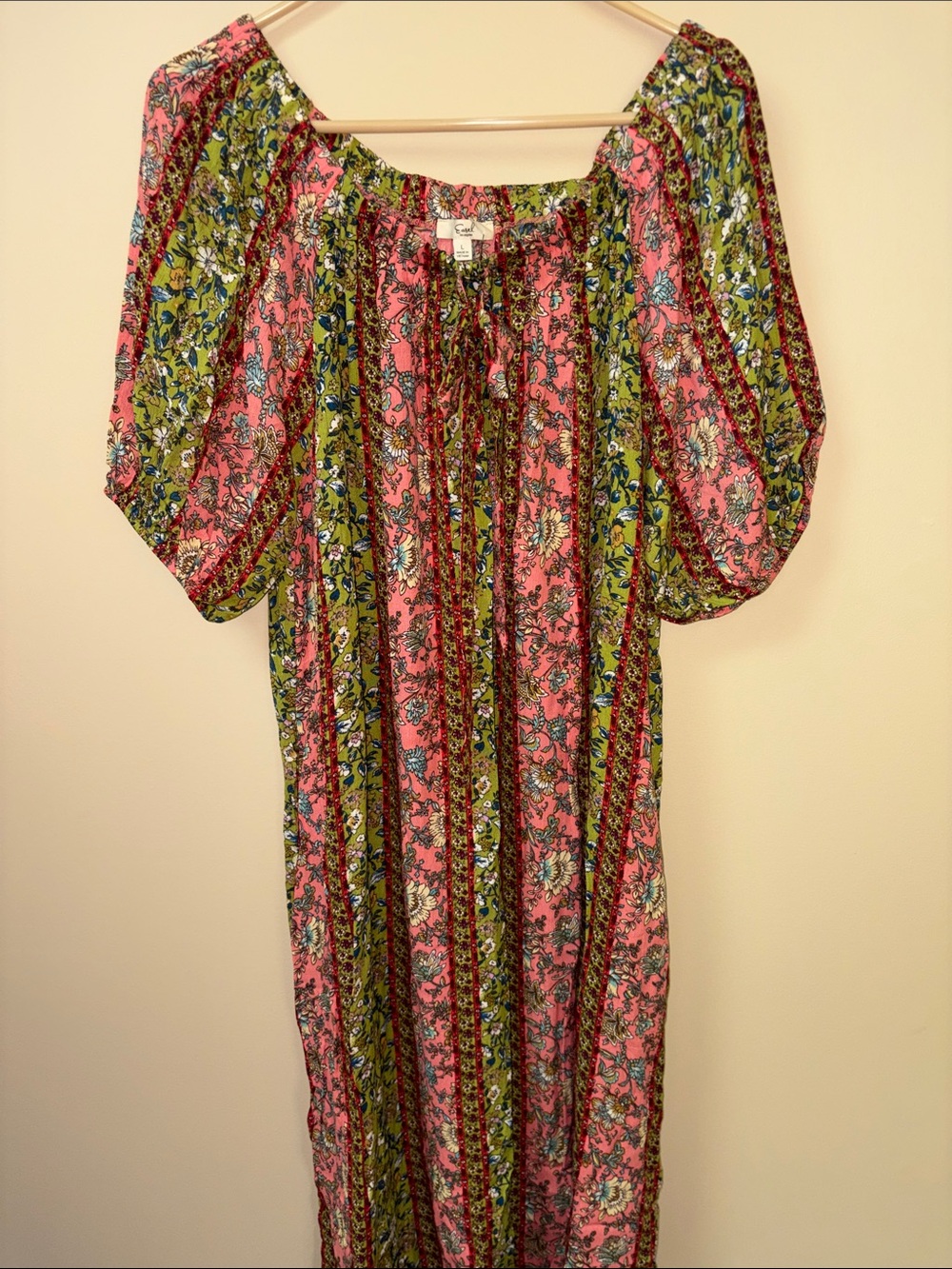 easel Pink & Olive Floral Boho Maxi Dress
